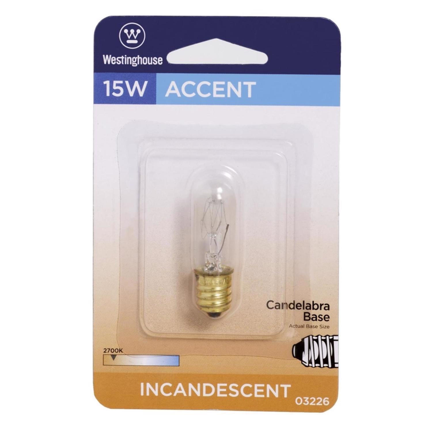 Westinghouse 15 W T7 Tubular Incandescent Bulb E12 (Candelabra) White 1 pk