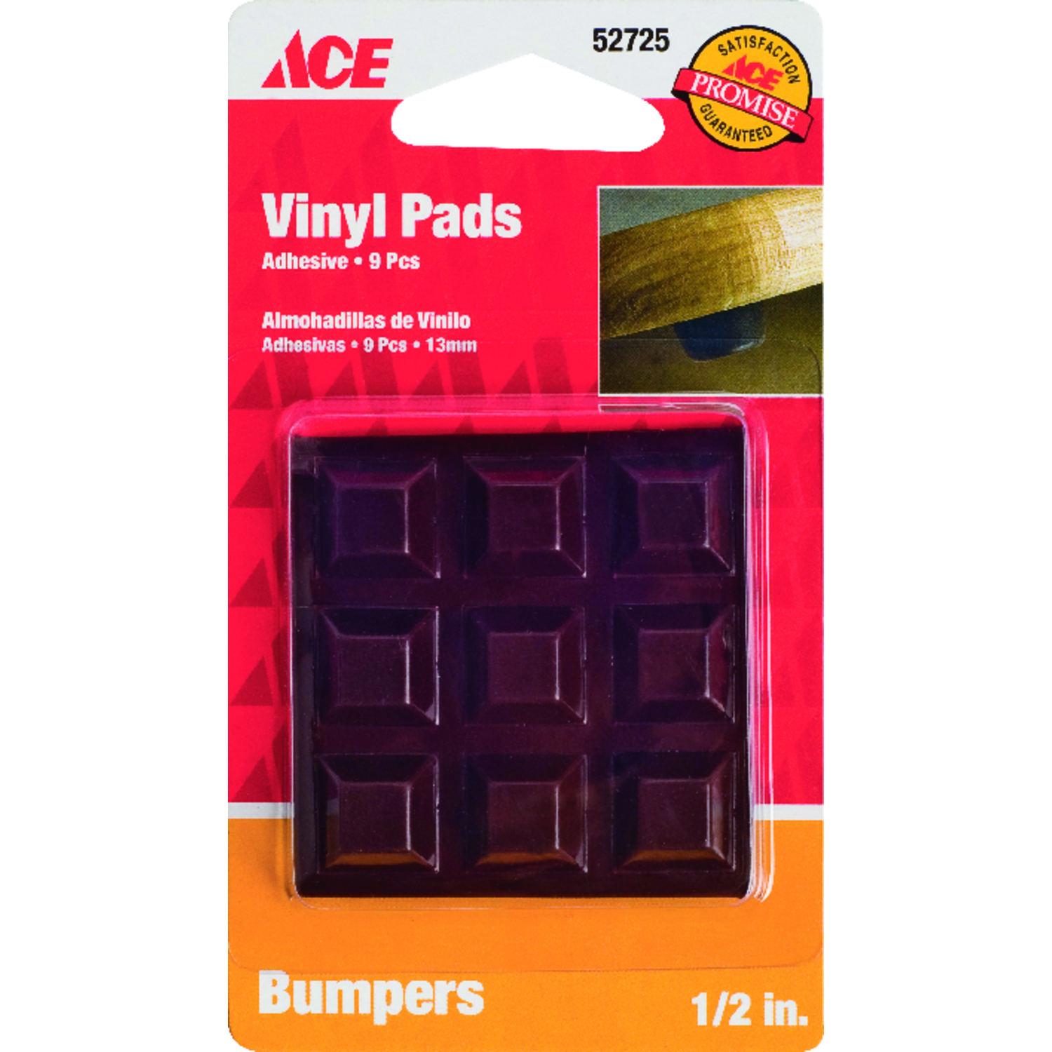 Ace Vinyl Self Adhesive Bumper Pad Brown Square 1/2 in. W X 1/2 in. L 9 pk