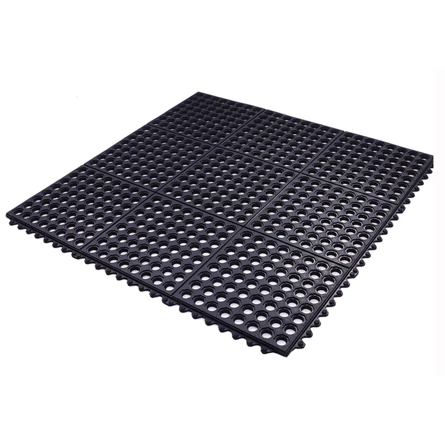 Flexgard 36 in. W X 36 in. L Black Interlocking Ring Mat Rubber Anti-Fatigue Mat