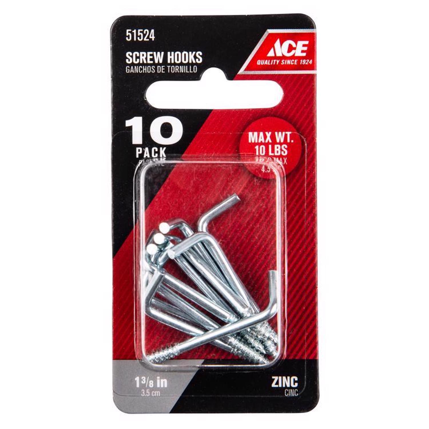 Ace Small Zinc-Plated Silver Steel 1.375 in. L Square Bend Screw Hook 10 lb 10 pk