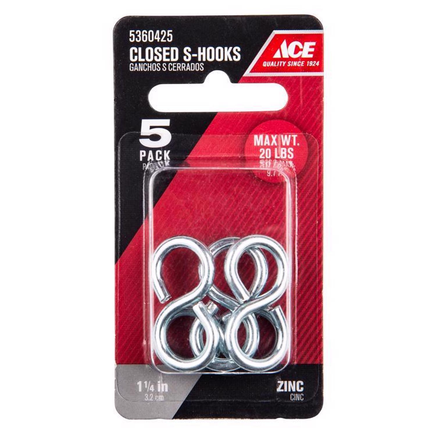 Ace Small Zinc-Plated Silver Steel 1.25 in. L Eight Hook 20 lb 5 pk
