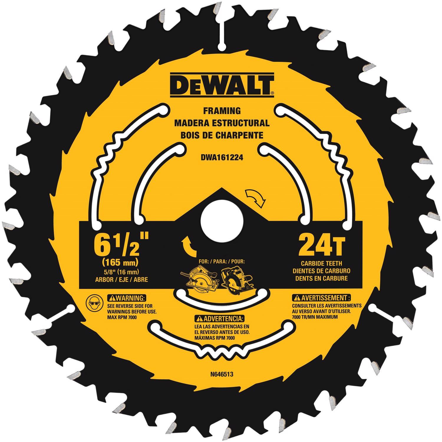 DeWalt 61/2 in. D X 5/8 in. Tungsten Carbide Circular Saw Blade 24