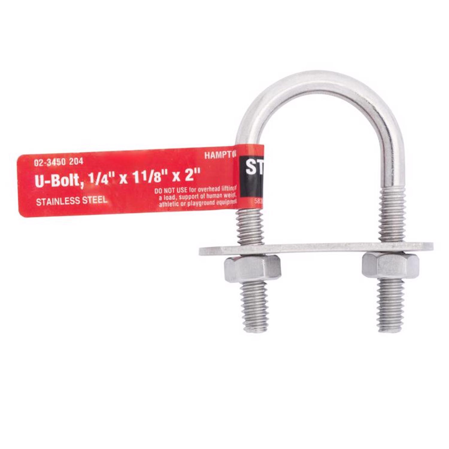 Hampton 1/4 in. X 1-1/8 in. W X 2 in. L Coarse Stainless Steel U-Bolt