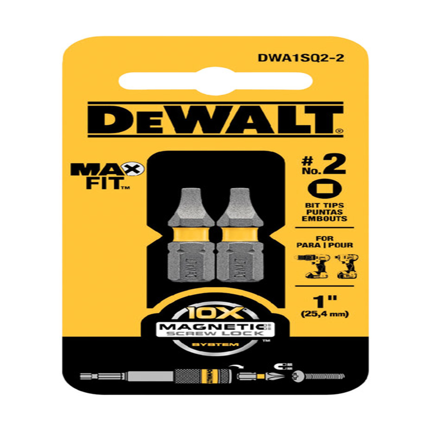 DeWalt Max Fit Square #2 X 1 in. L Insert Bit S2 Tool Steel 2 pc