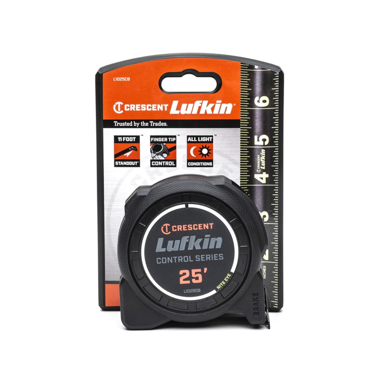 Crescent Lufkin 25 ft. L X 1-3/16 in. W Control Series Black Blade Tape Measure