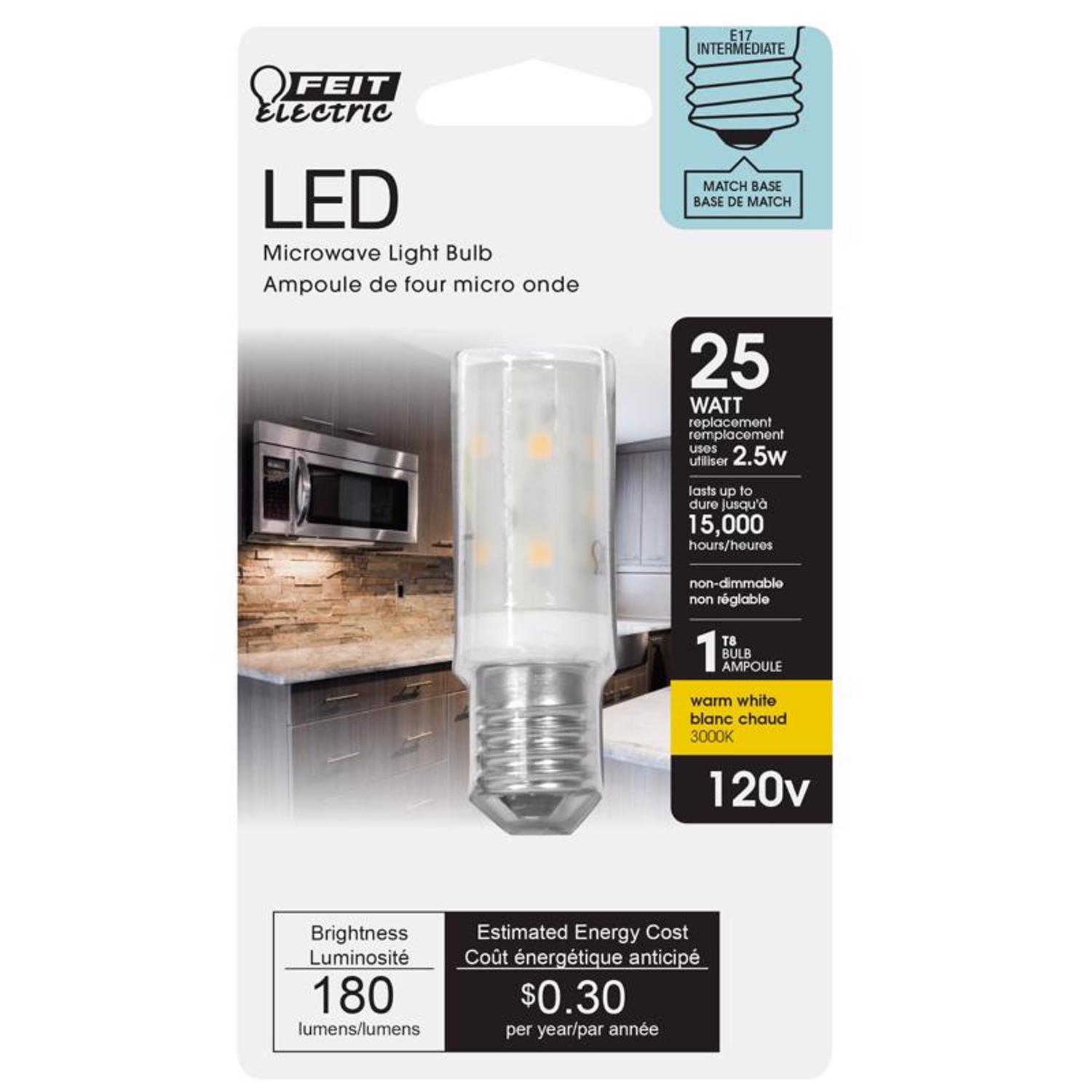 Feit T8 E17 (Intermediate) LED Bulb Warm White 25 Watt Equivalence 1 pk