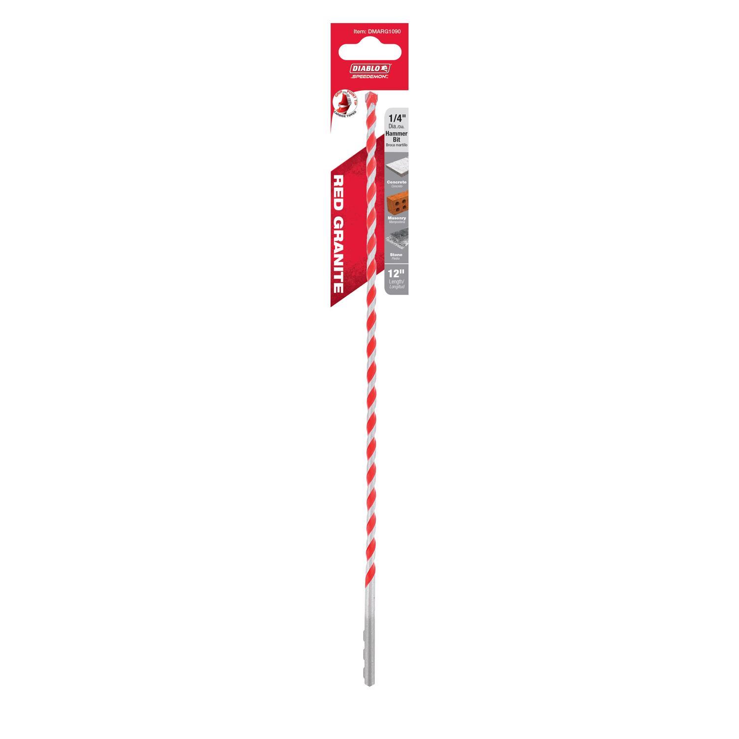 Diablo SPEEDemon 1/4 in. X 12 in. L Carbide Tipped Red Granite Hammer Drill Bit Round Shank 1 pk