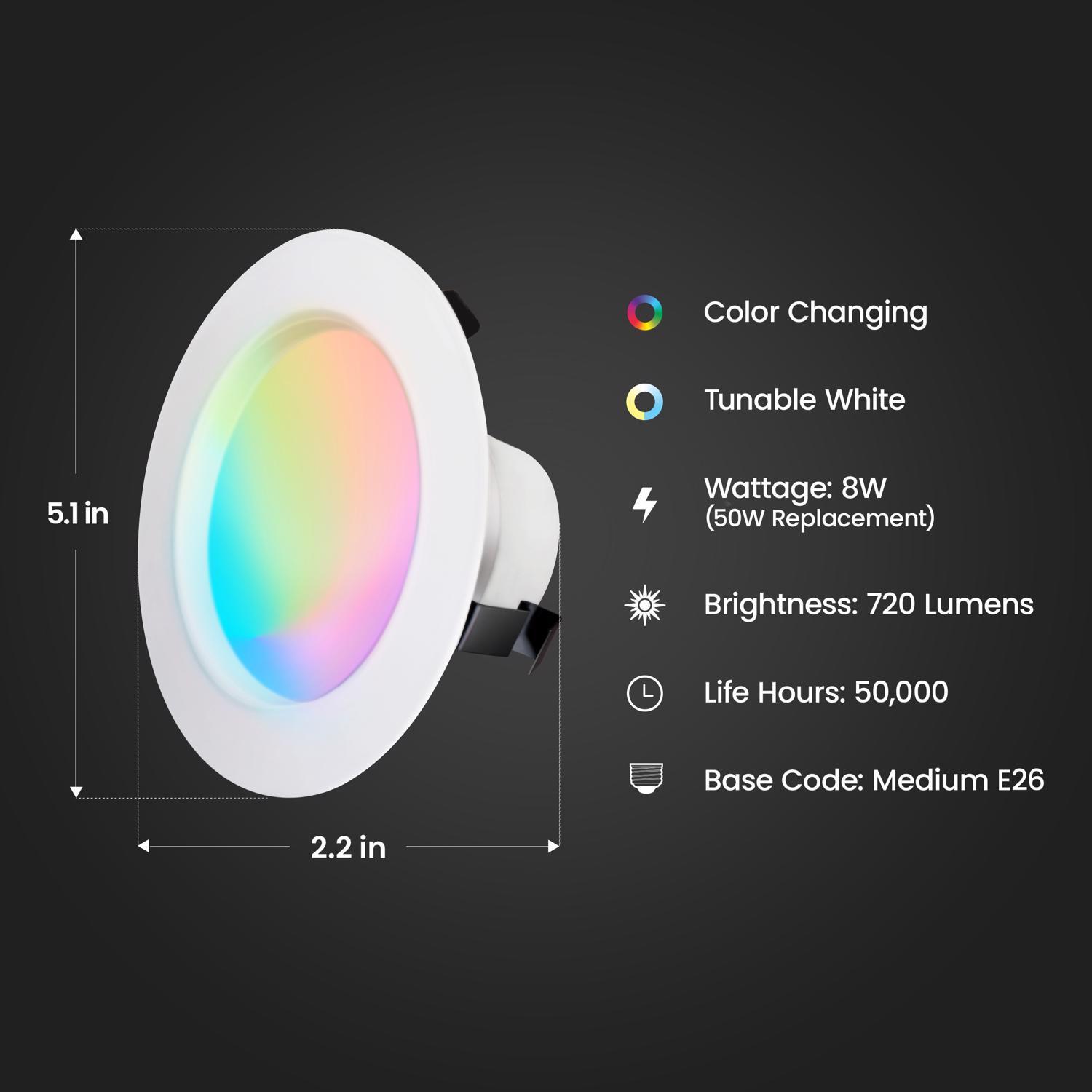 Feit Smart Home Frost White 5.1 in. W Aluminum LED Smart-Enabled Dimmable Recessed Downlight 8 W