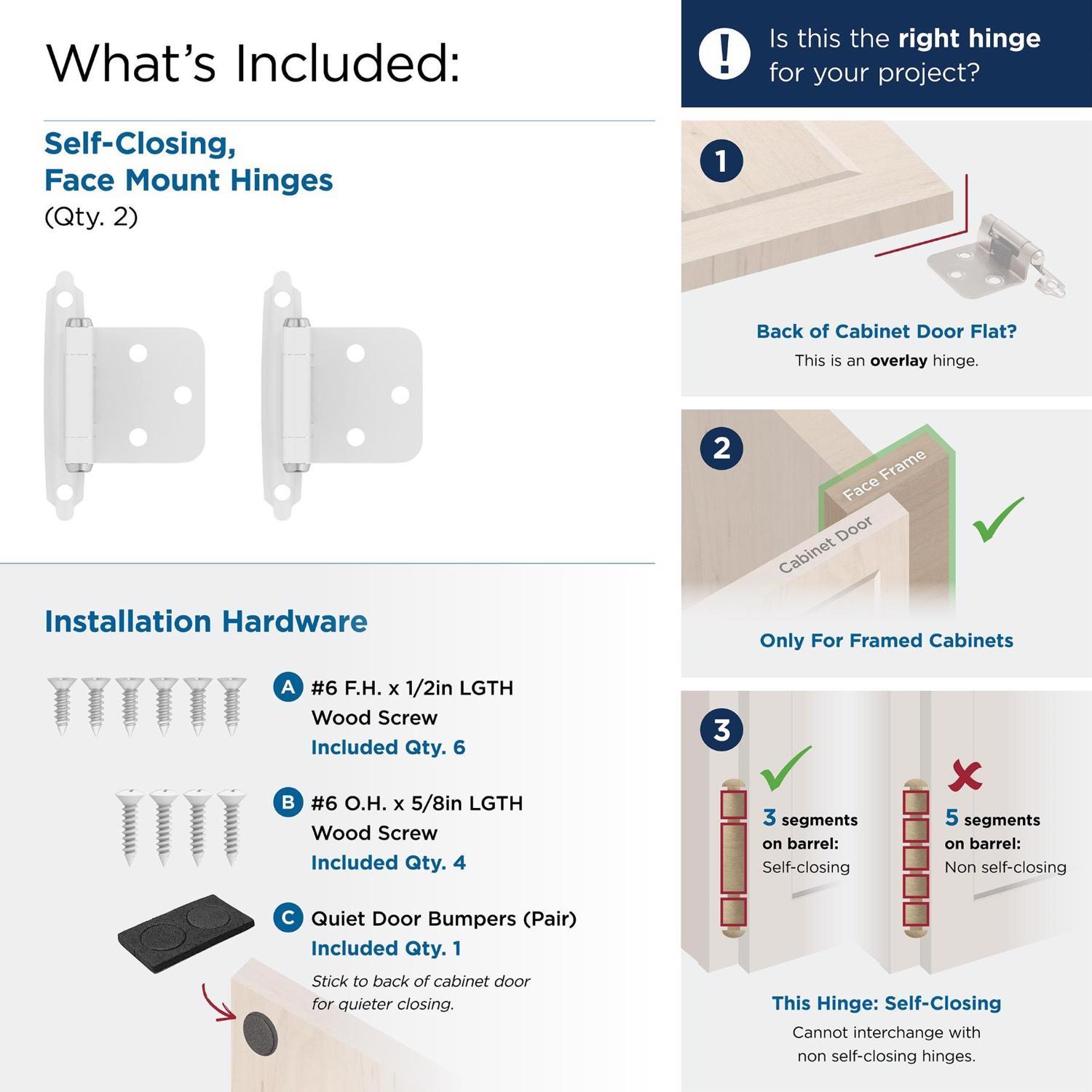 Amerock 1-3/4 in. W X 2-3/4 in. L White Steel Self-Closing Hinge 2 pk