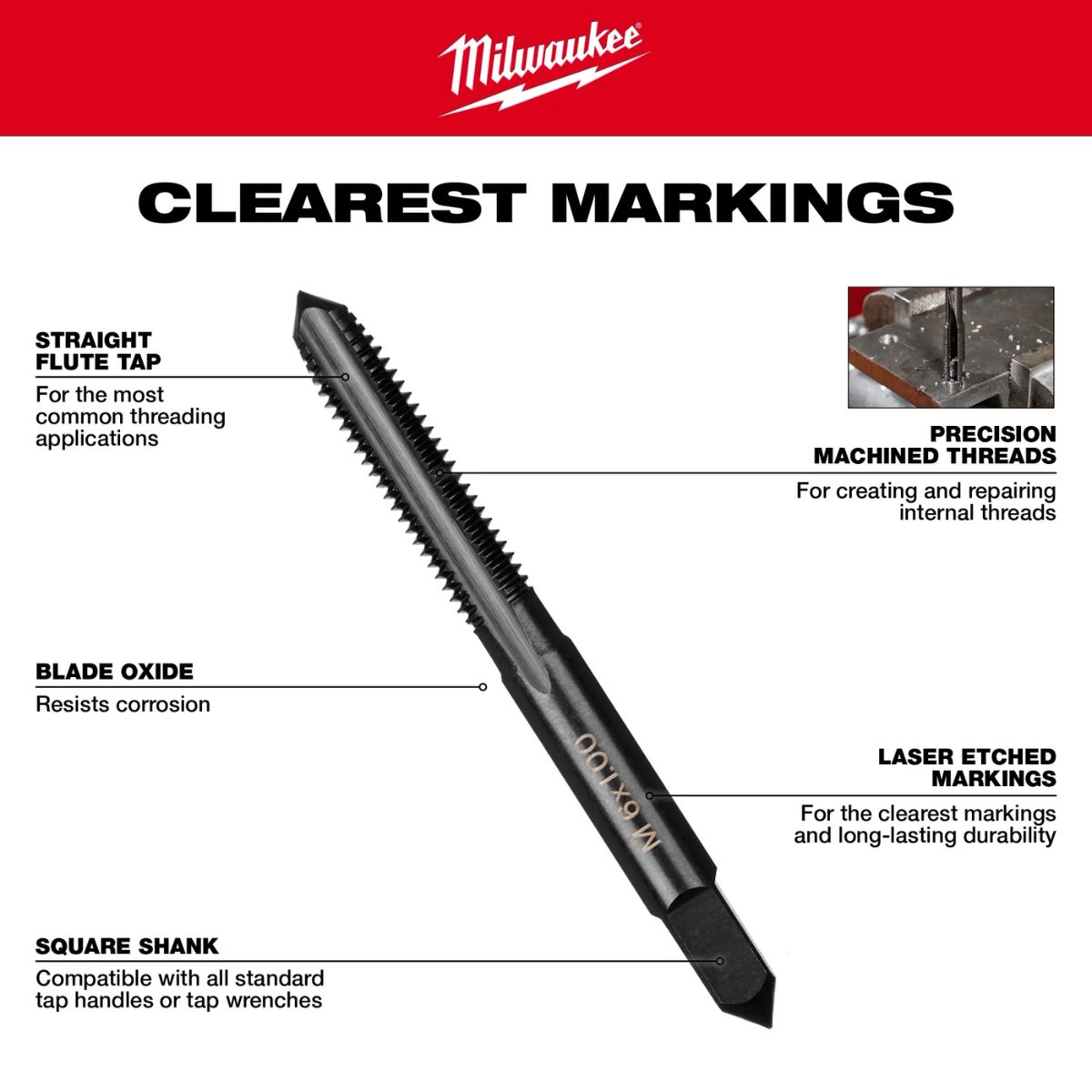 Milwaukee Metric M7x1.0 mm Straight Flute Plug Tap