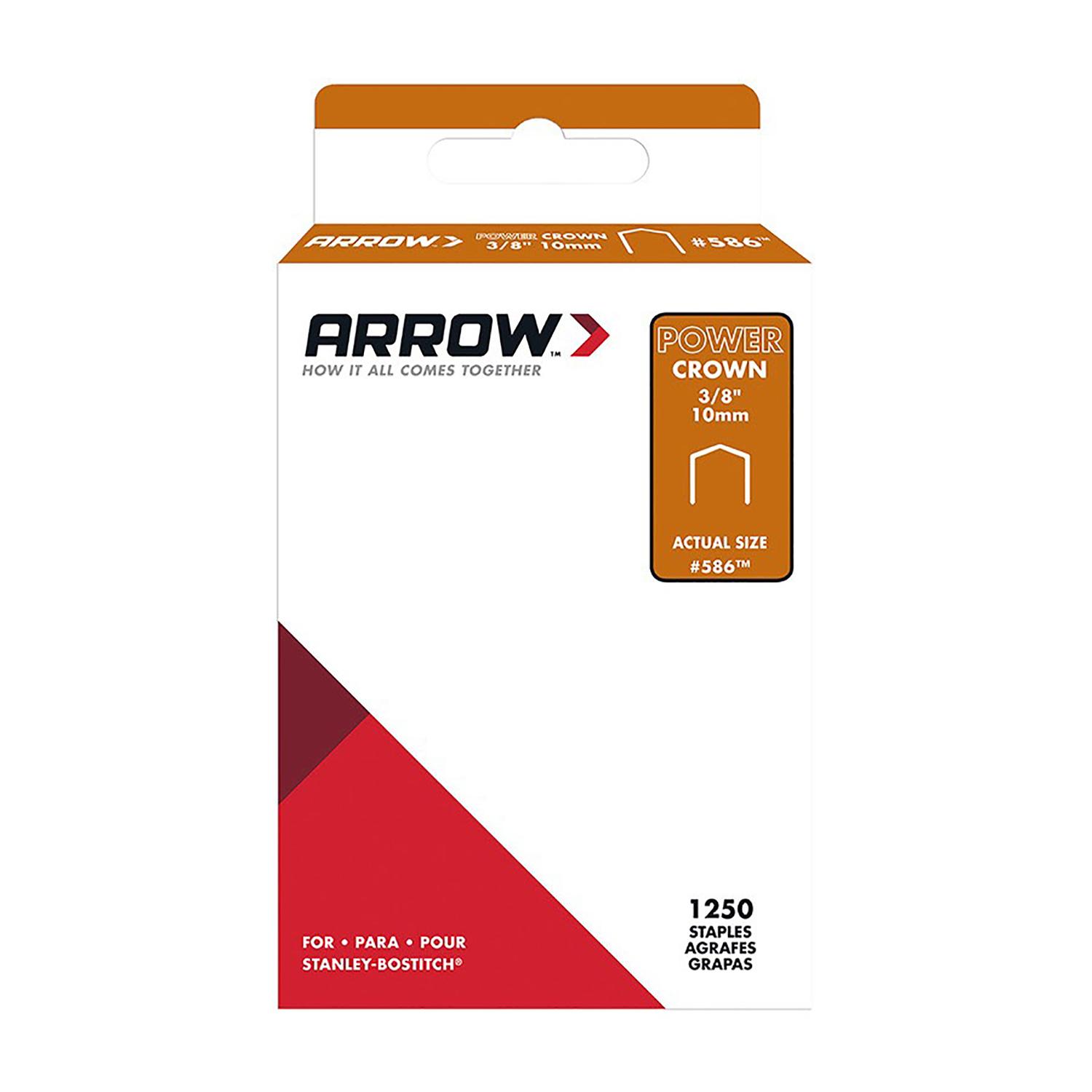 Arrow #586 3/8 in. W X 3/8 in. L 18 Ga. Power Crown Standard Staples 1250 pk