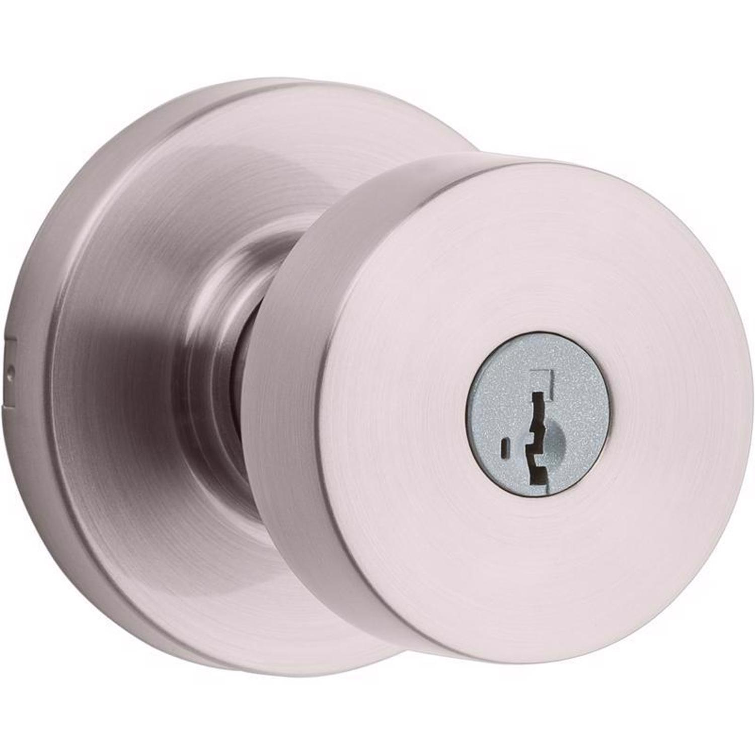 Kwikset SmartKey Pismo Satin Nickel Entry Door Knob KW1 1-3/4 in.