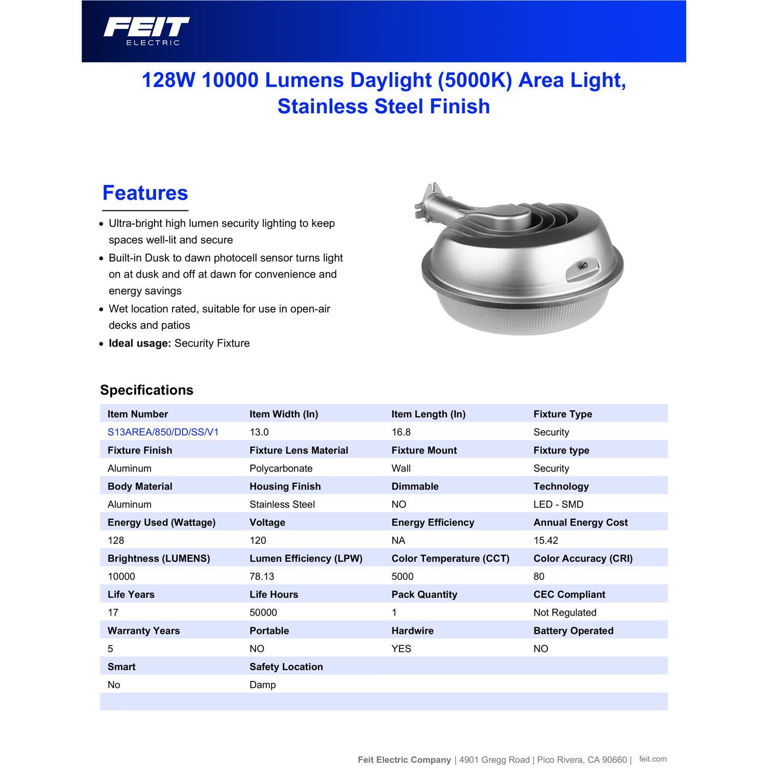 Feit LED Dusk to Dawn Hardwired LED Silver Area Light