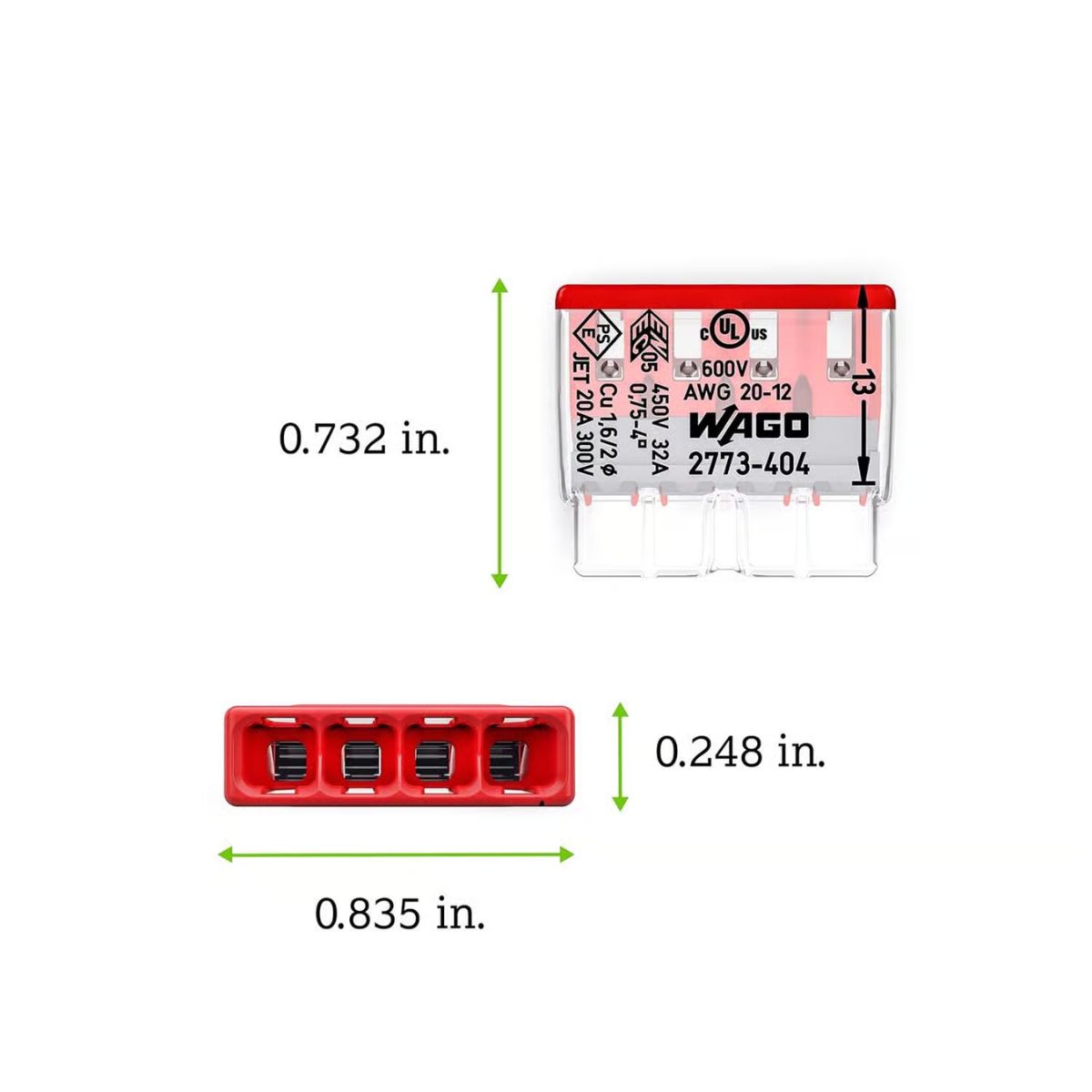 Wago 4 Port Push-In Wire Connector 100 Pack