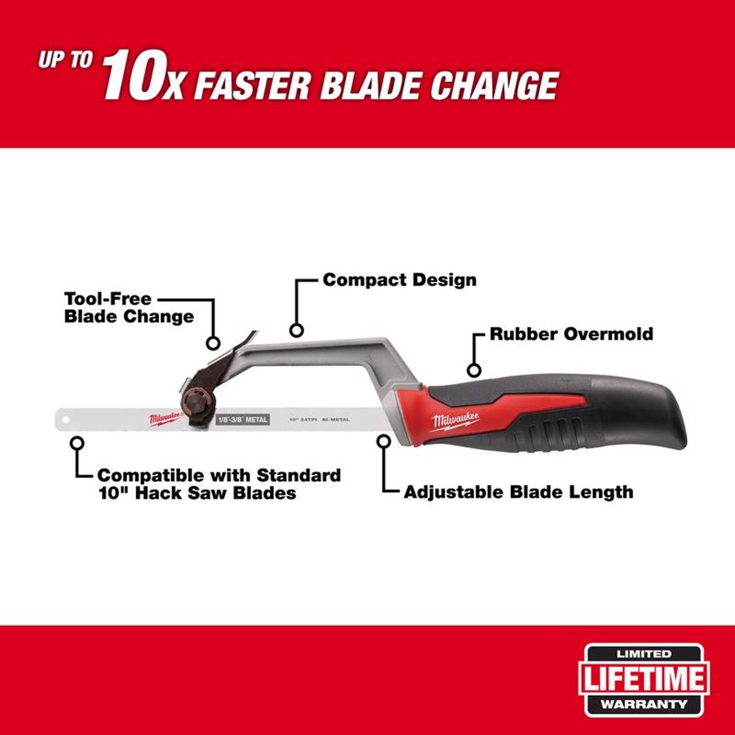 Milwaukee 10 in. Bi-Metal Compact Hacksaw Black/Red 1 pc