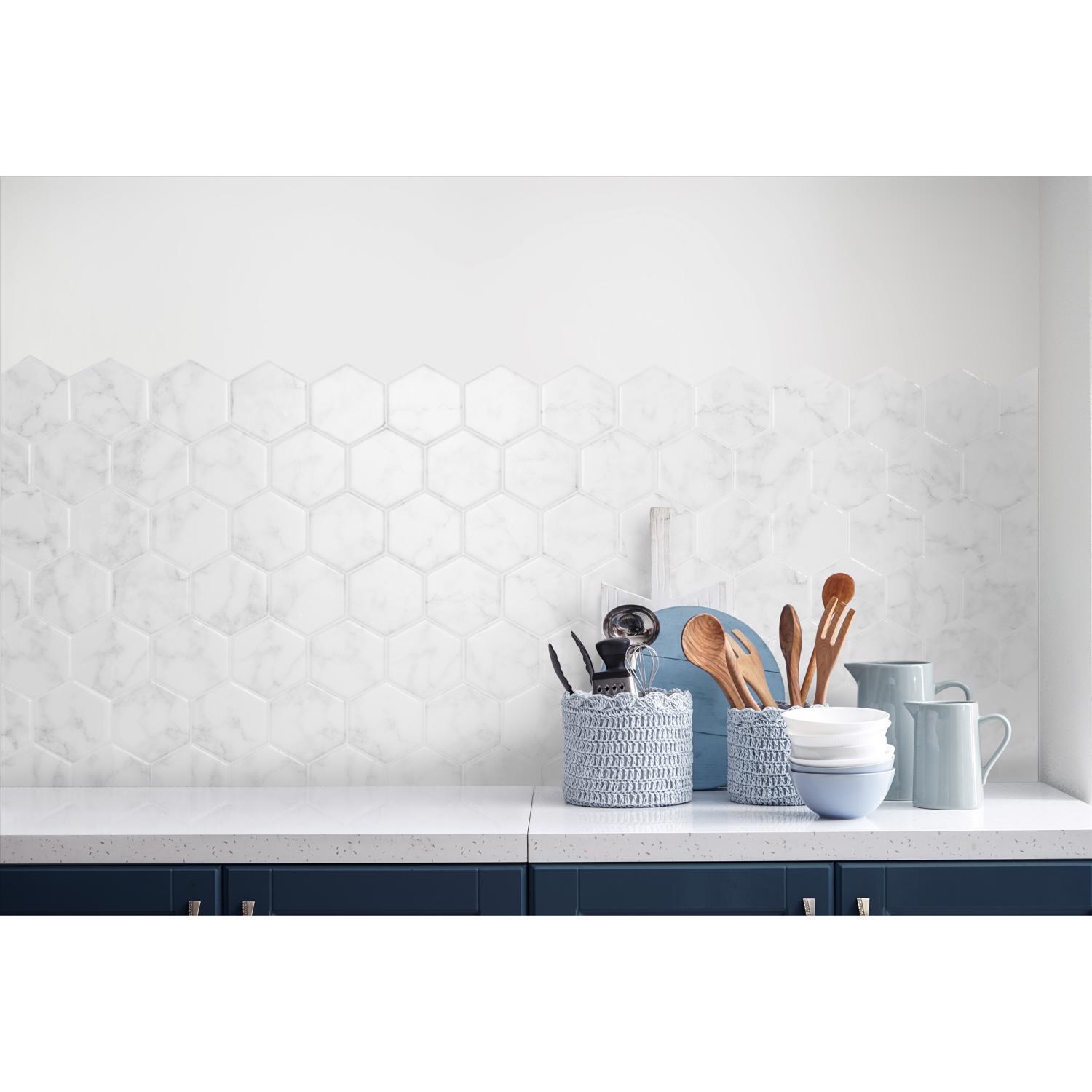 Smart Tiles 9.56 in. W X 10.61 in. L White Glazed Vinyl Adhesive Wall