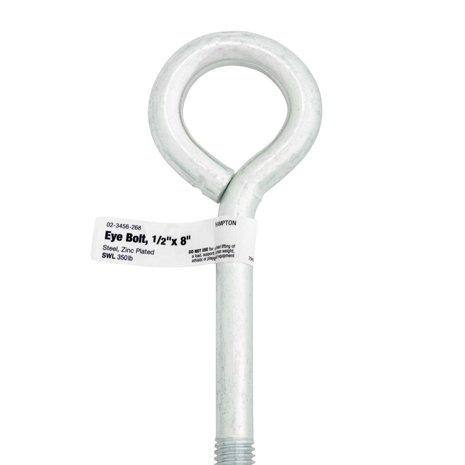 Hampton 1/2 in. X 8 in. L Zinc-Plated Steel Eyebolt Nut Included