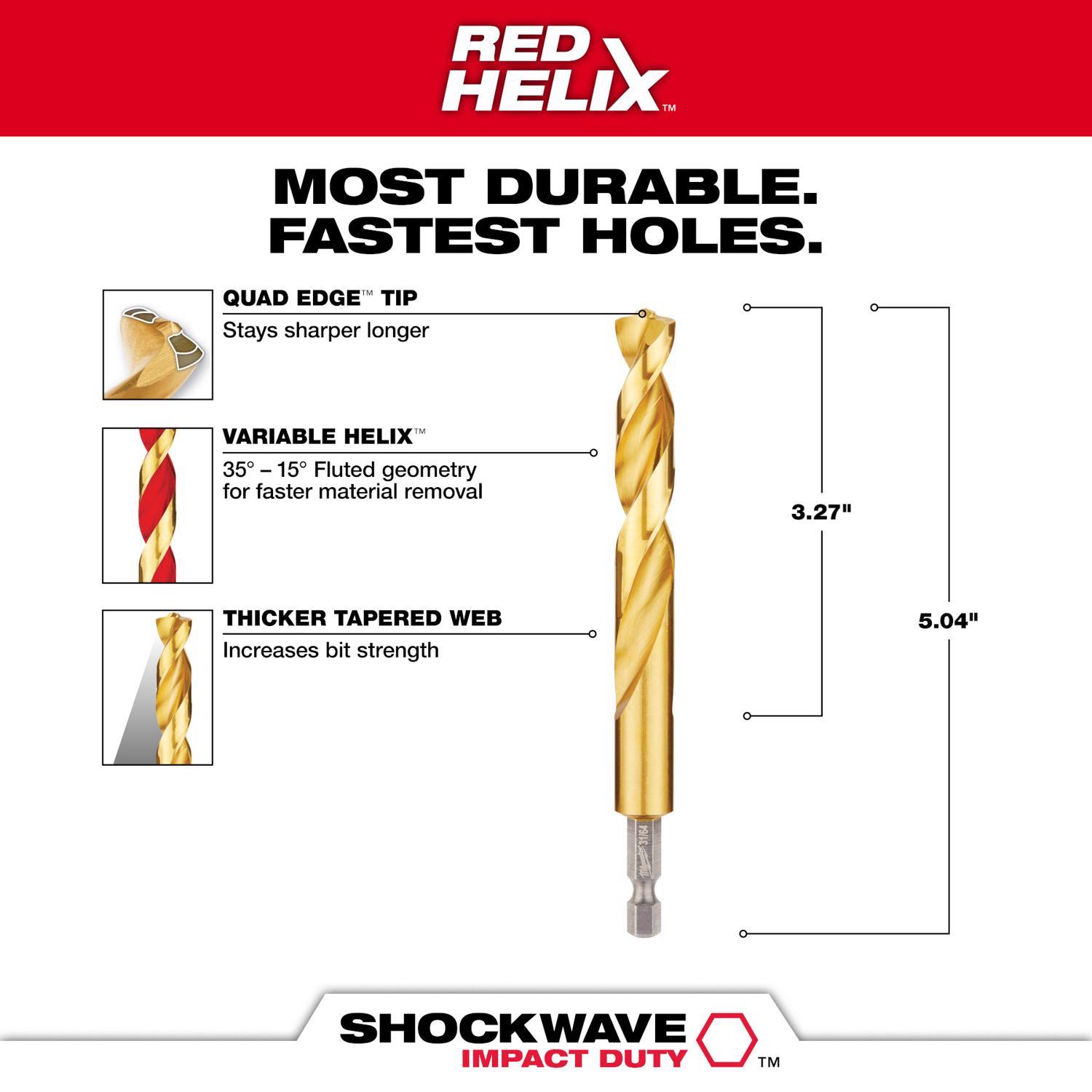 Milwaukee Shockwave 31/64 in. Titanium Red Helix Drill Bit Hex Shank 1 pc