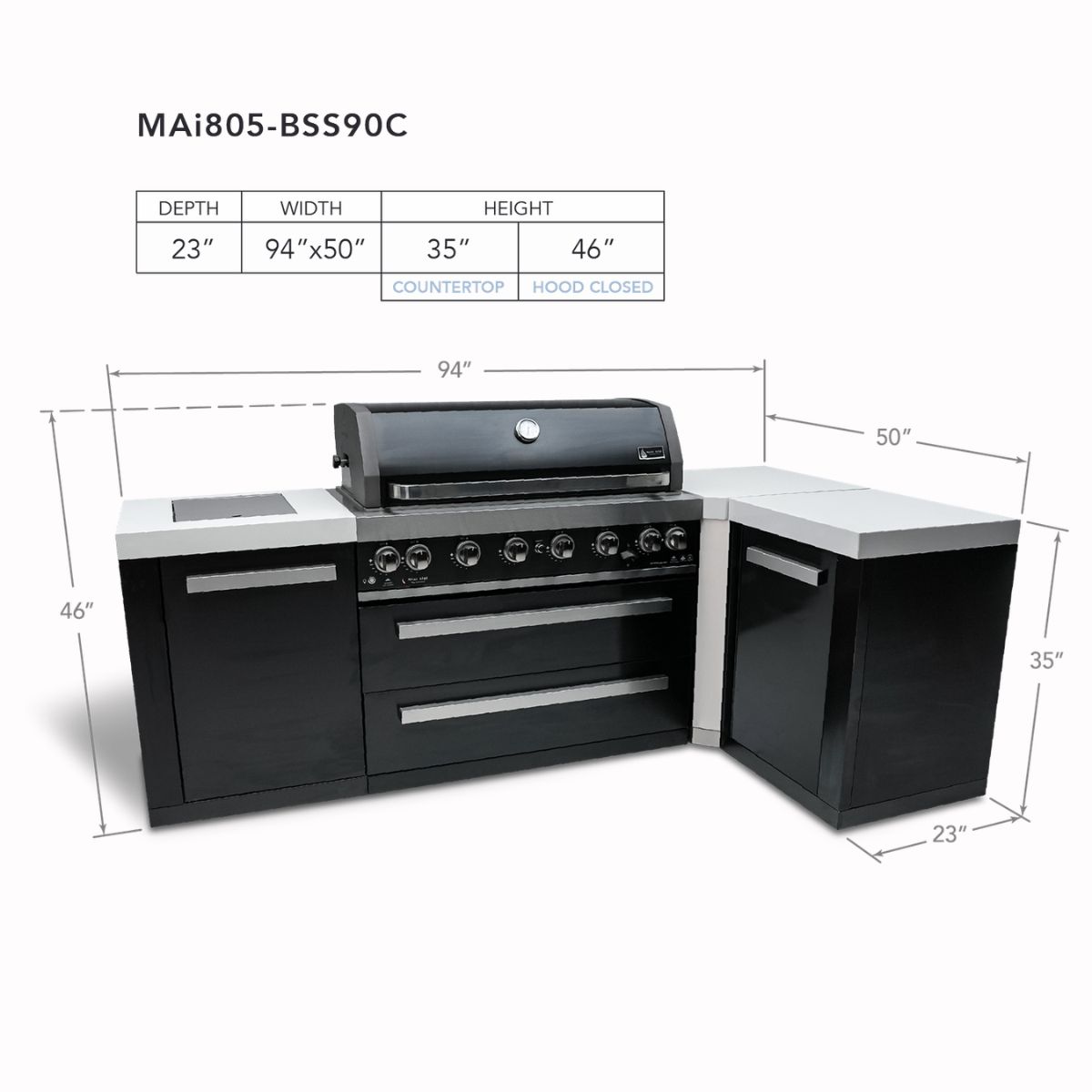 Mont Alpi 805 Black Stainless Steel Island featuring a 90-degree corner