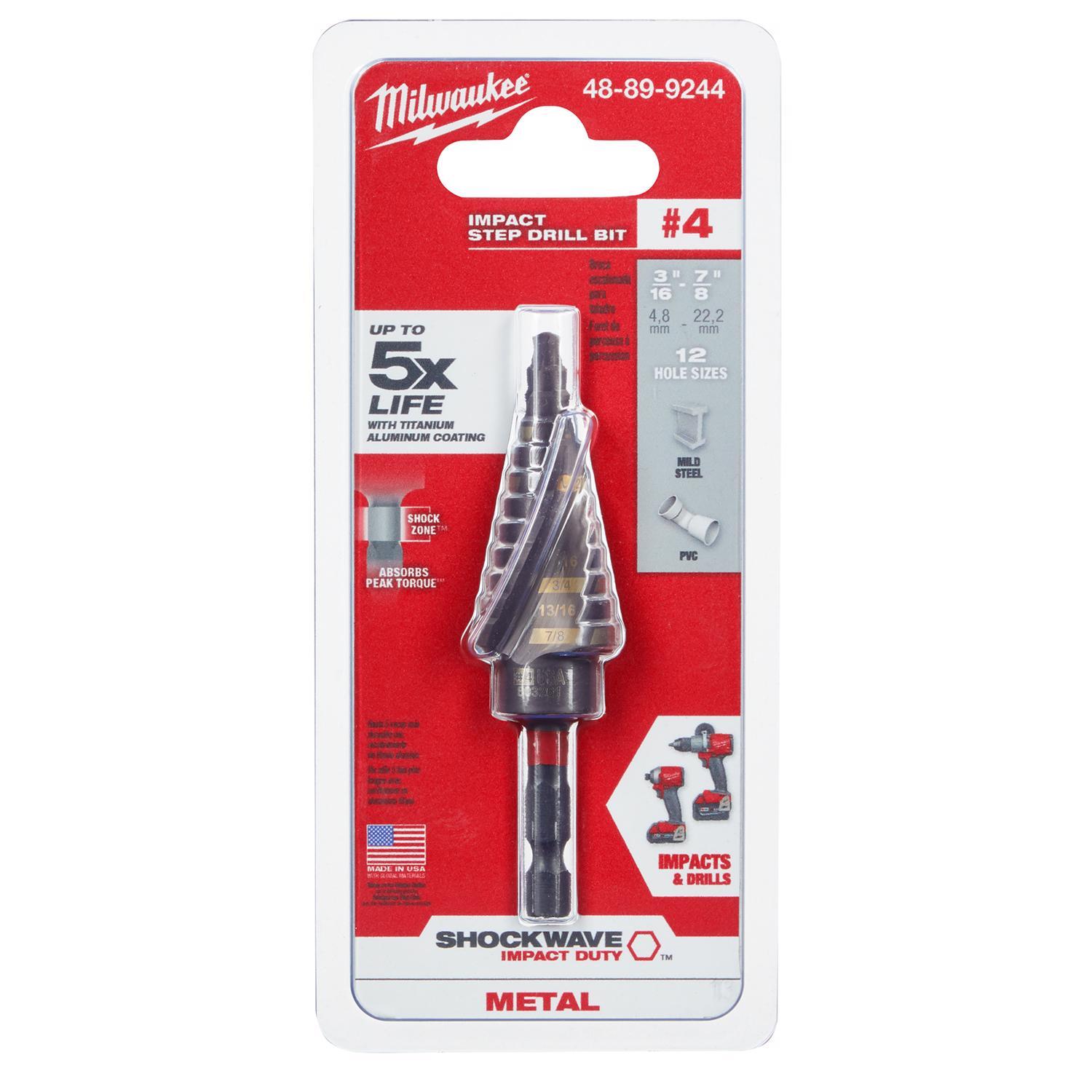 Milwaukee Shockwave 3/16 to 7/8 in. High Speed Steel Impact Step Drill Bit Quick-Change Hex Shank 1