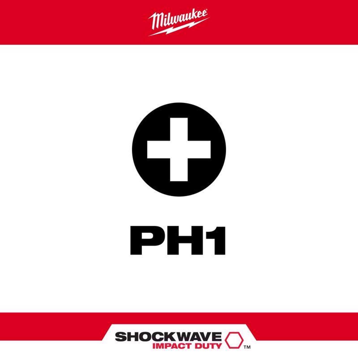 Milwaukee Shockwave Phillips #1 X 1 in. L Impact Insert Bit Steel 2 pk