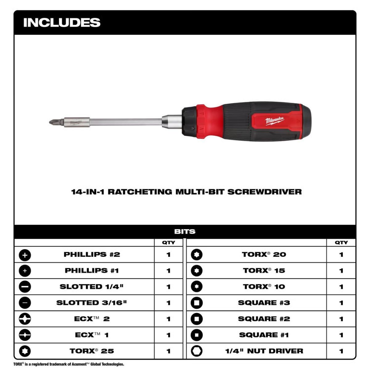 Milwaukee 14-in-1 Compact Ratcheting Screwdriver Set 2 Pieces