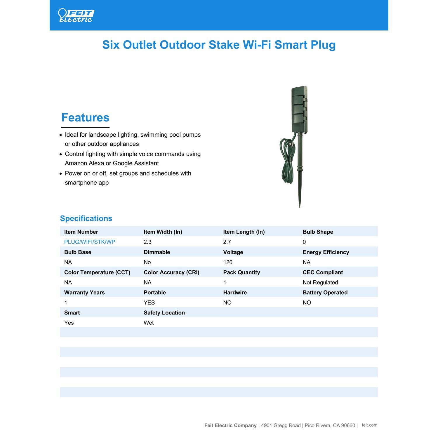 Feit Smart Home Outdoor 6 ft. L Green Smart-Enabled Outlet Stake 14/3