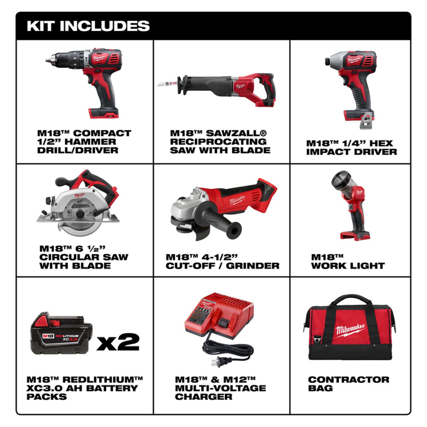 Milwaukee M18 Cordless Brushed 6 Tool Combo Kit