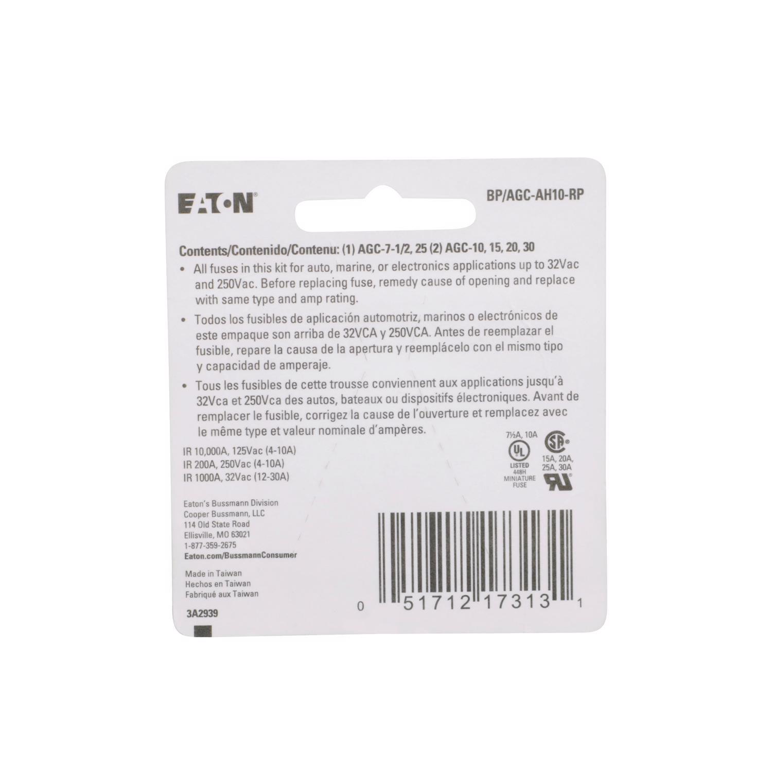 Bussmann 30 amps AGC Clear Fuse Assortment 10 pk
