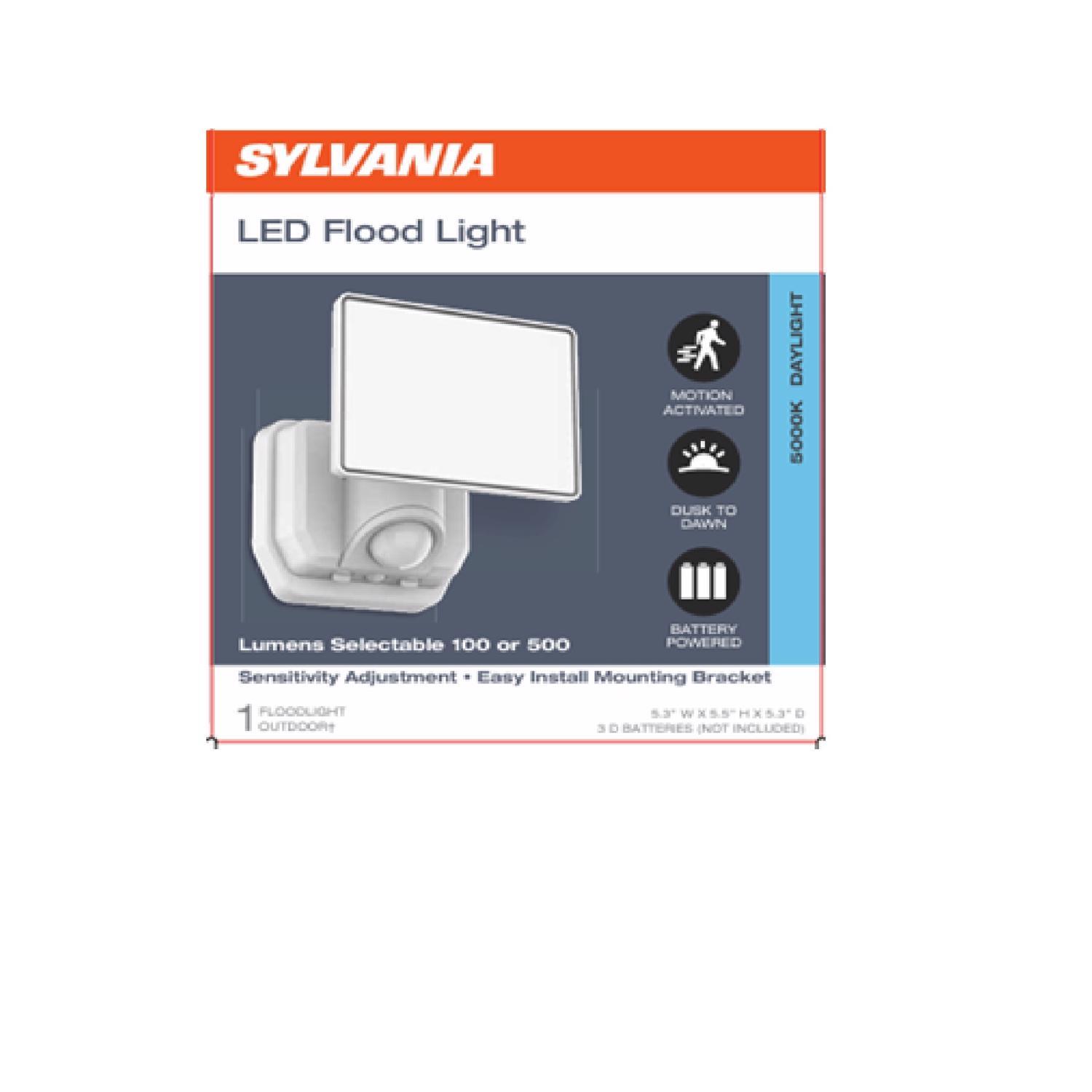 Sylvania Motion-Sensing Battery Powered LED White Security Floodlight