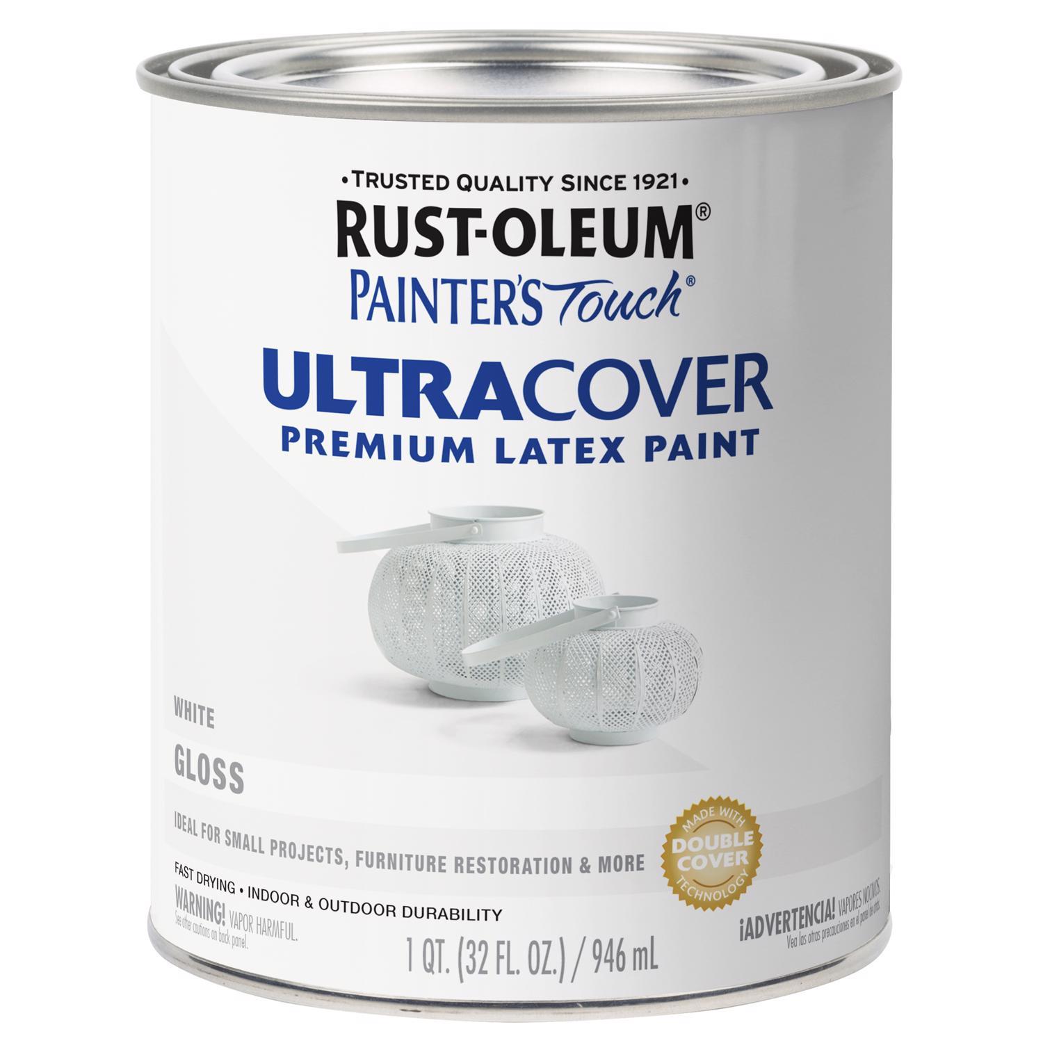 Rust-Oleum Painters Touch Ultra Cover Gloss White Water-Based Paint Exterior and Interior 1 qt