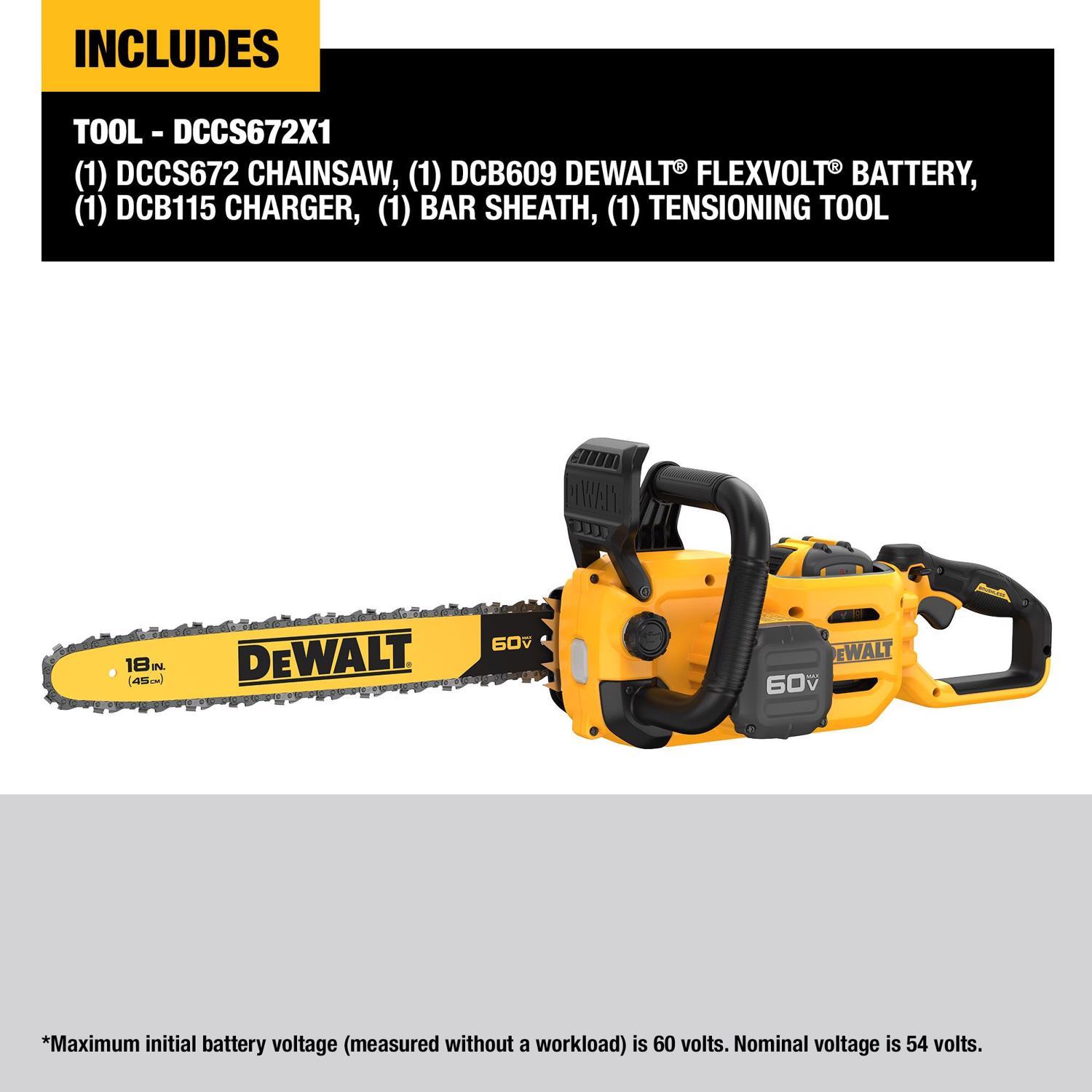 DeWalt 60V MAX DCCS672X1 18 in. 40.9 cc 60 V Battery Chainsaw Kit (Battery & Charger)