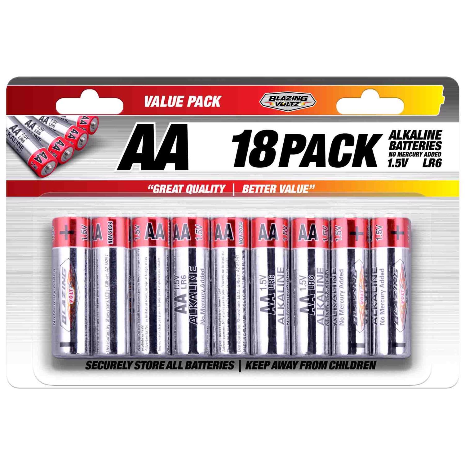 Blazing Voltz AA Alkaline Batteries 18 pk Carded