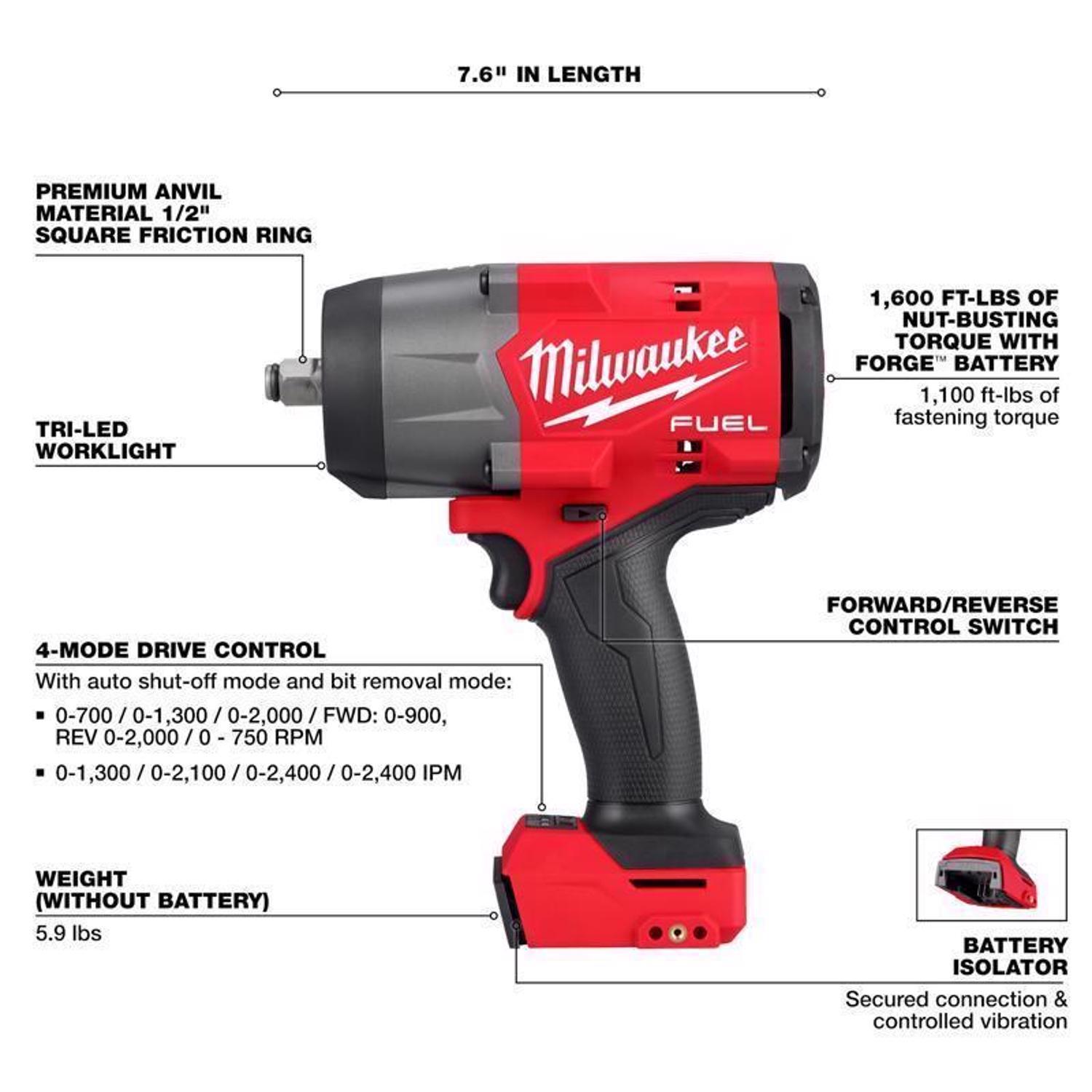 Milwaukee M18 FUEL 1/2 in. Cordless Brushless Impact Wrench Tool Only