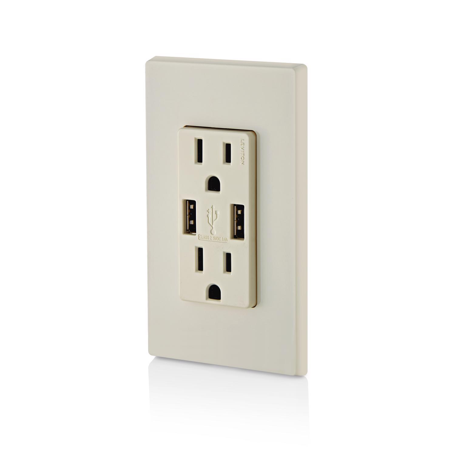 Leviton Decora 15 amps 125 V Duplex Light Almond Outlet and USB Charger 5-15 R 1 pk