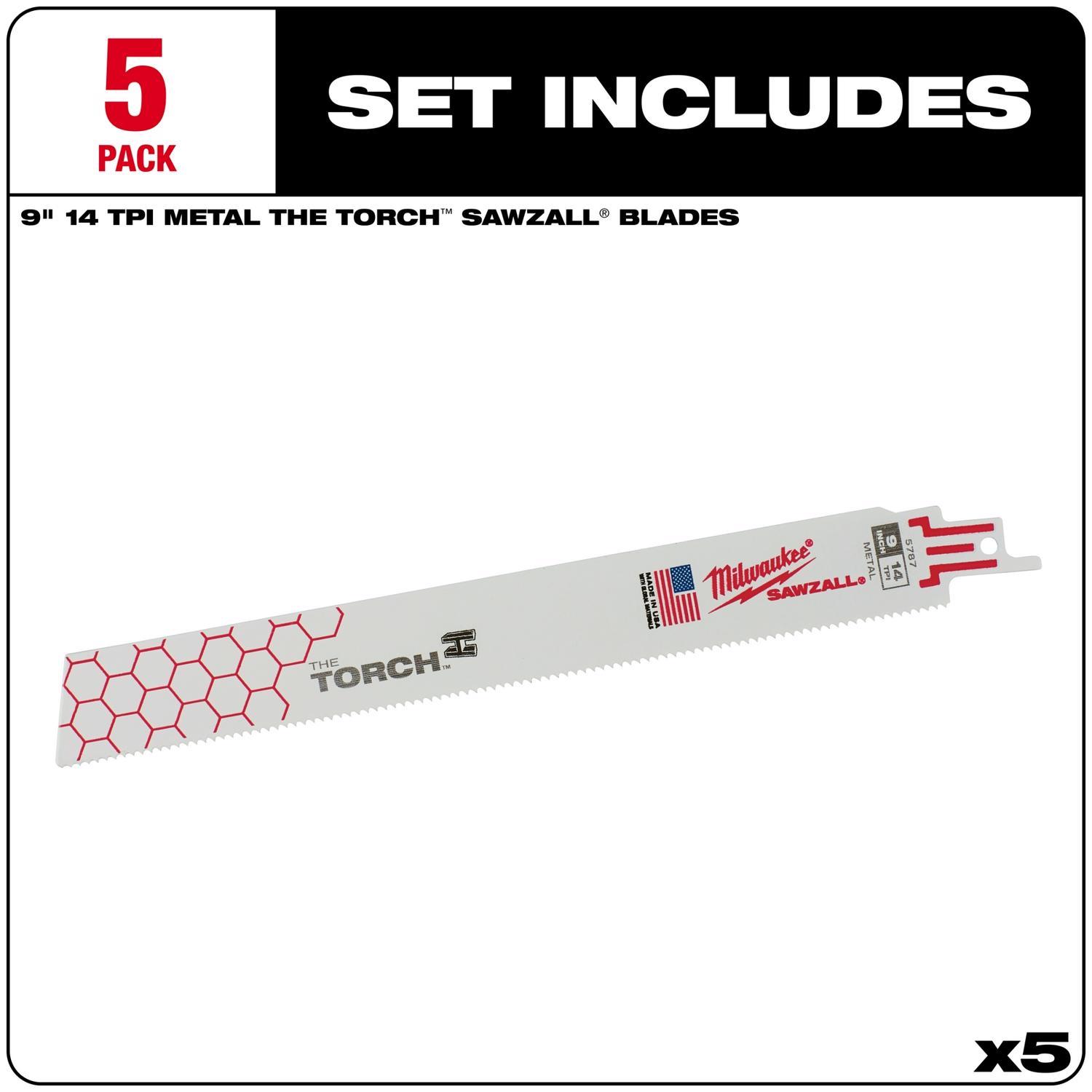 Milwaukee The Torch 9 in. Bi-Metal Reciprocating Saw Blade 14 TPI 5 pk