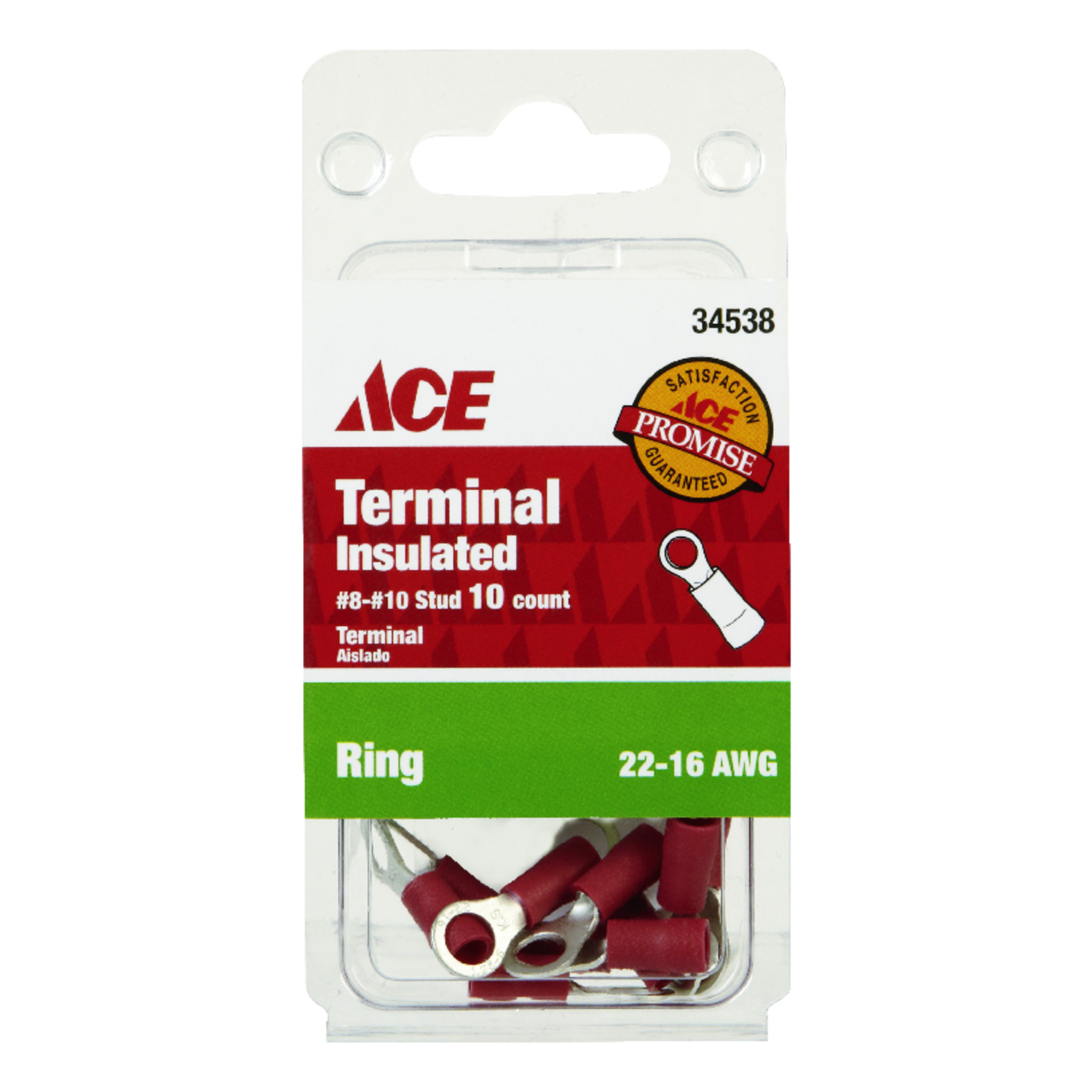 Ace Insulated Wire Ring Terminal Red 10 pk
