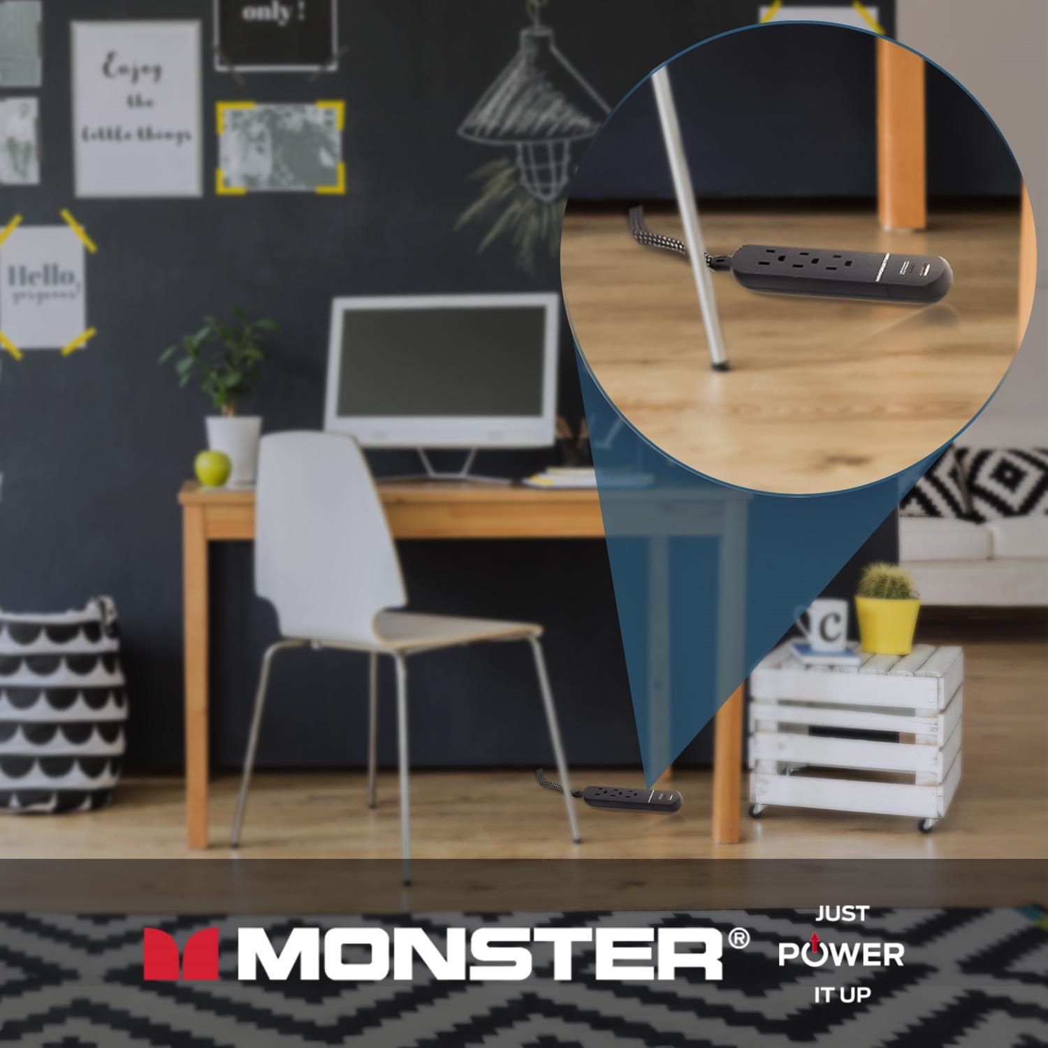 Monster Just Power It Up 4 ft. L 3 outlets Power Strip Black