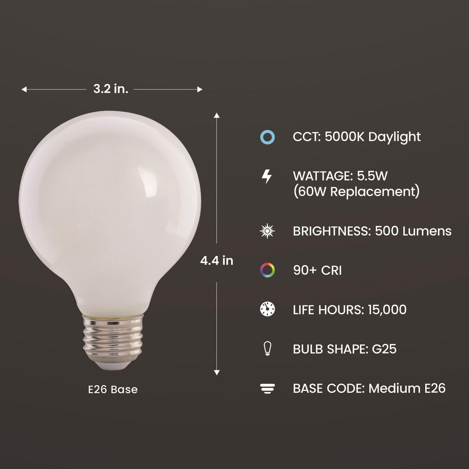 Feit Enhance G25 E26 (Medium) Filament LED Bulb Daylight 60 Watt Equivalence 3 pk