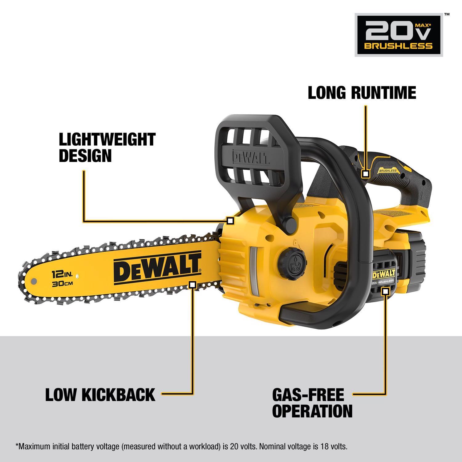 DeWalt 20V MAX* DCCS621P1 12 in. 20 V Battery Chainsaw Kit (Battery & Charger)