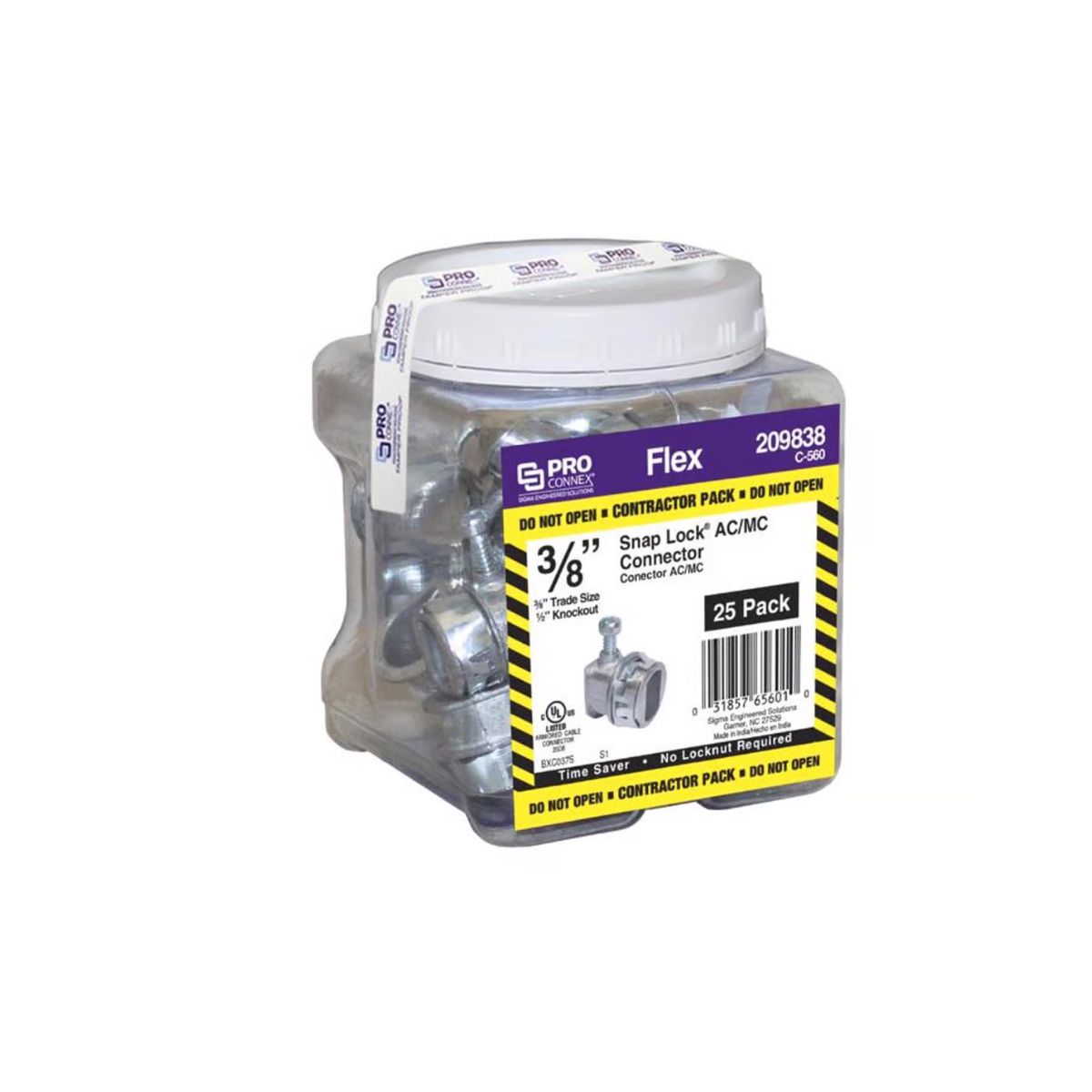 Sigma Engineered Solutions Snap Lock 3/8 in. D Die-Cast Zinc Flex Connector For AC and MC 25 Pack