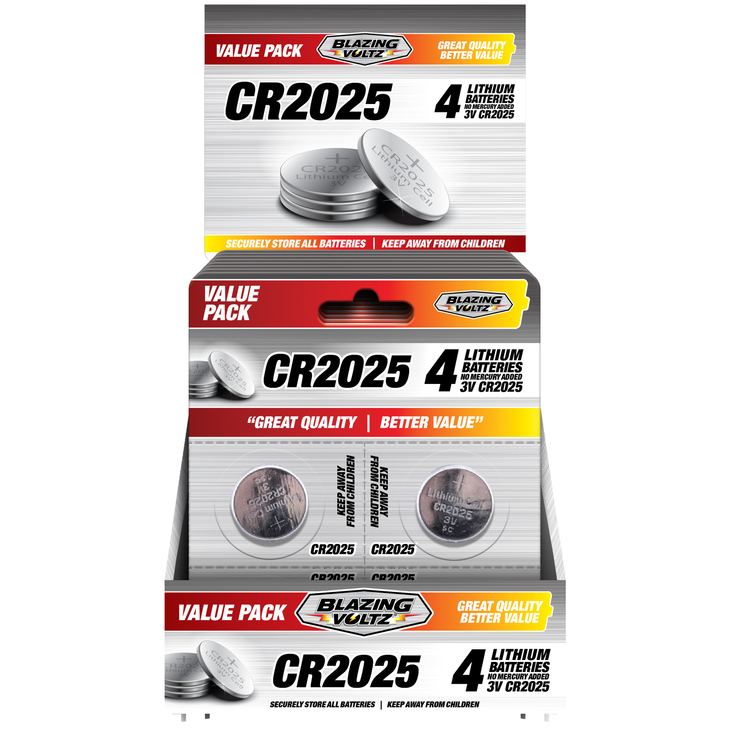 Blazing Voltz Lithium CR2025 3 V Button Cell Battery CR2025 4 pk