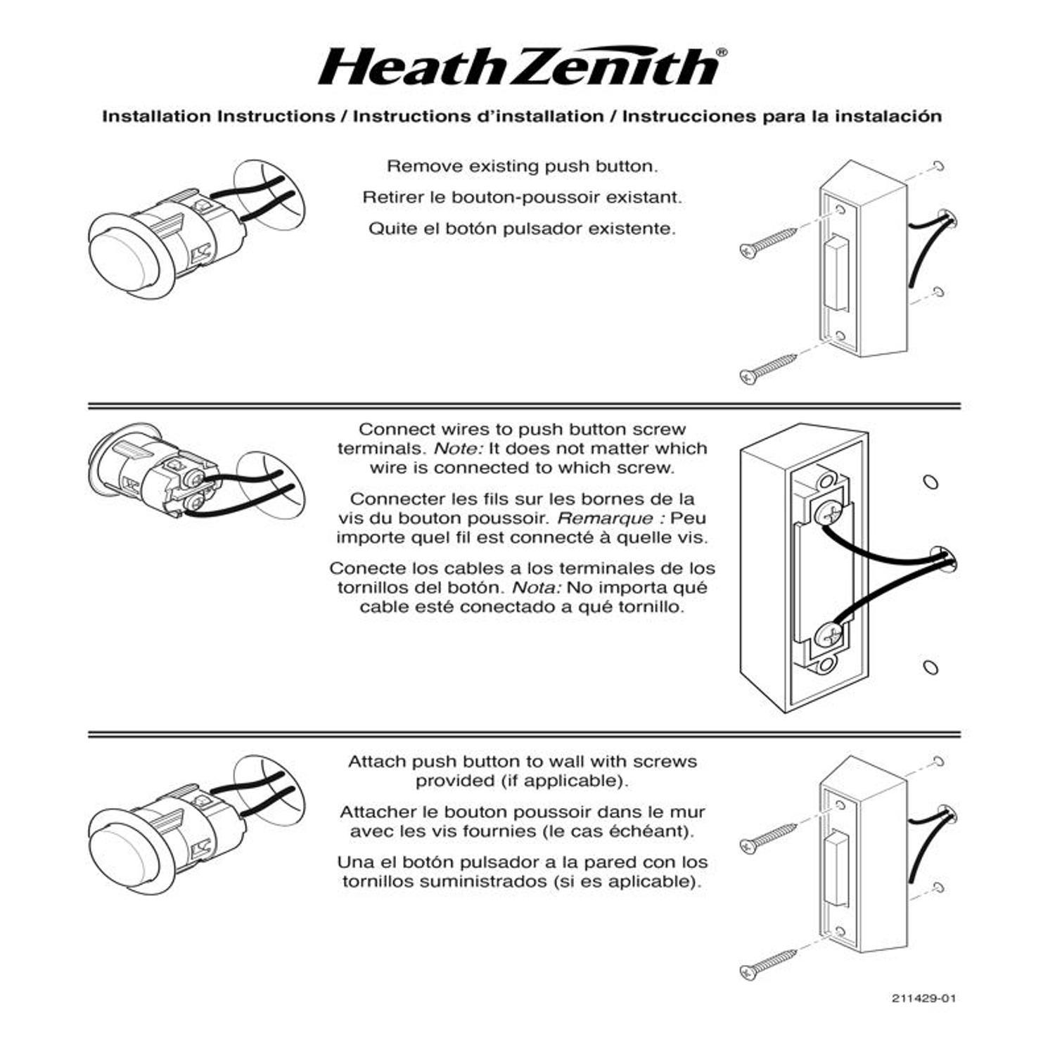 Heath Zenith Silver Plastic Wired Pushbutton Doorbell