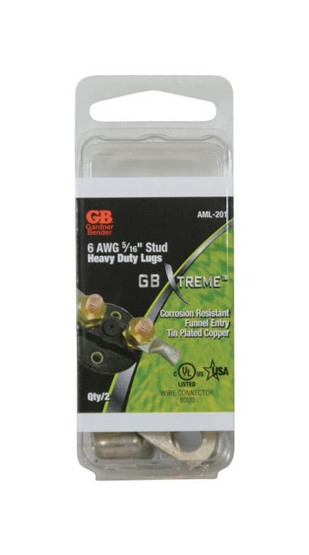 Gardner Bender Xtreme 6 Ga. Insulated Wire Electrical Lug Silver 2 pk