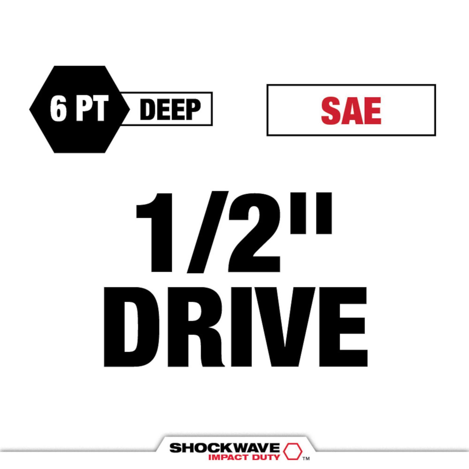 Milwaukee SHOCKWAVE 1/2 in. drive SAE 6 Point Impact Rated Deep Socket Set 12 pc