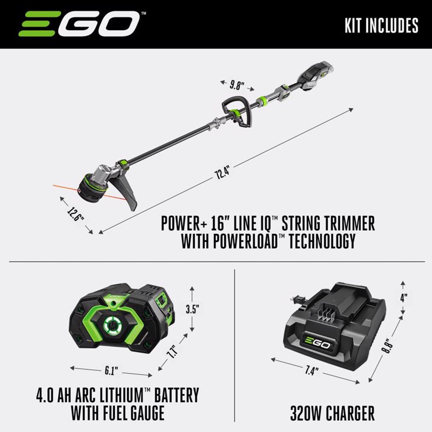 EGO Power+ Line IQ with Powerload ST1623T 16 in. 56 V Battery String Trimmer Kit (Battery & Charger) W/ TELESCOPIC SHAFT & 4.0 AH BATTERY