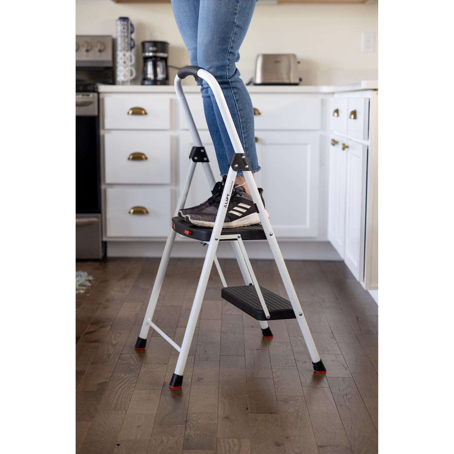 Lift Ladders 40.16 in. H X 17.3 in. W X 2.5 in. D 225 lb. capacity 2 step Steel Folding Step Stool
