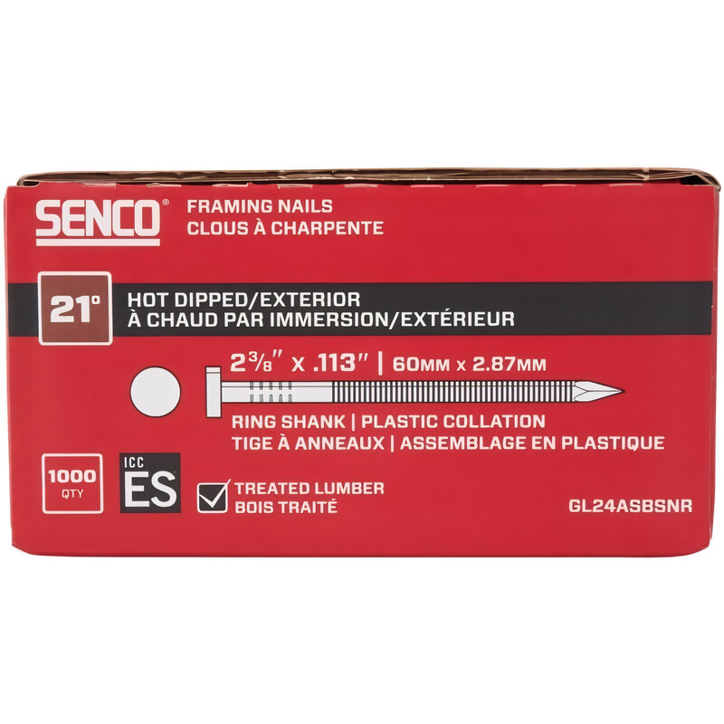 Senco Framing Nails | 21 Degree | 2-3/8 in. x .113 | Ring Shank | Plastic Collated Nail | Bright Finish