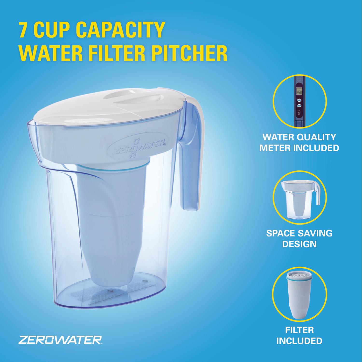 ZeroWater Ready-Pour 7 cups Blue Water Filtration Pitcher