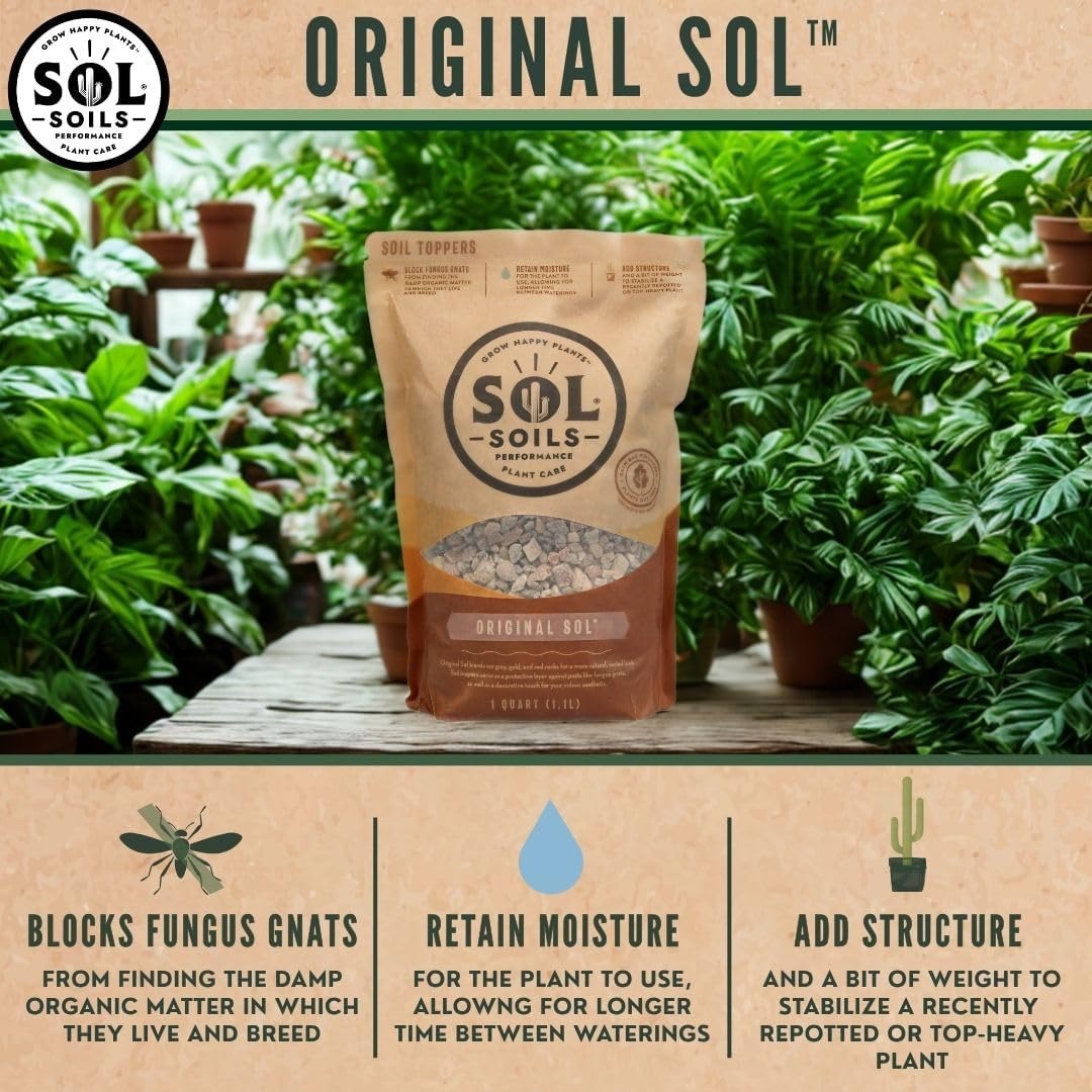 Sol Soils Original Sol Soil Topper - Decorative Rocks for Potted Plants, Succulents, Cactus, & More - Blend of Grey, Gold, & Red Rocks - Top Dressing for Water Retention & Pest Protection - 1 Quart
